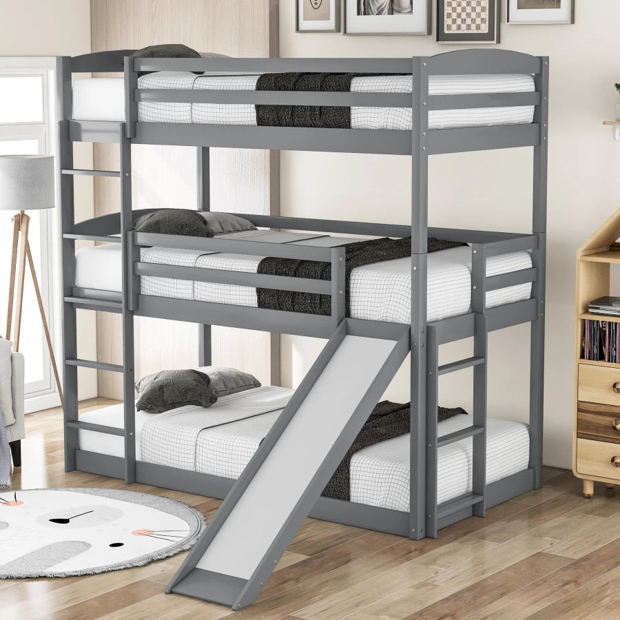 Modular Triple Bunk Bed Set with Ladder and Slide