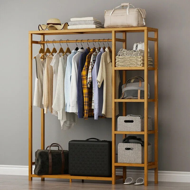 Bamboo Clothing Rack with Shelves