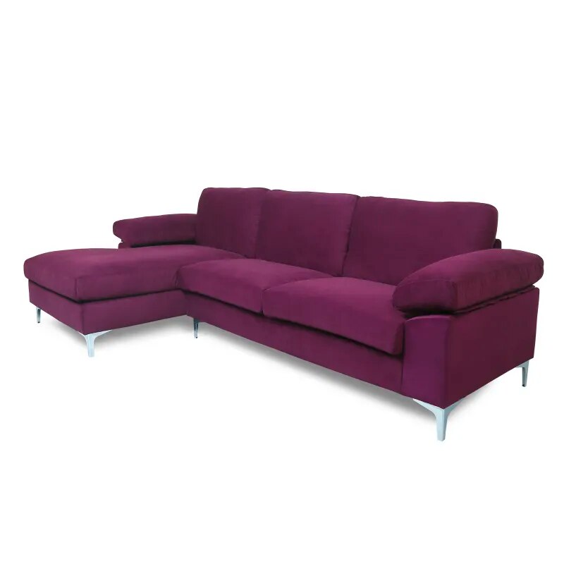 Purple Velvet Sofa Sectional Left Facing