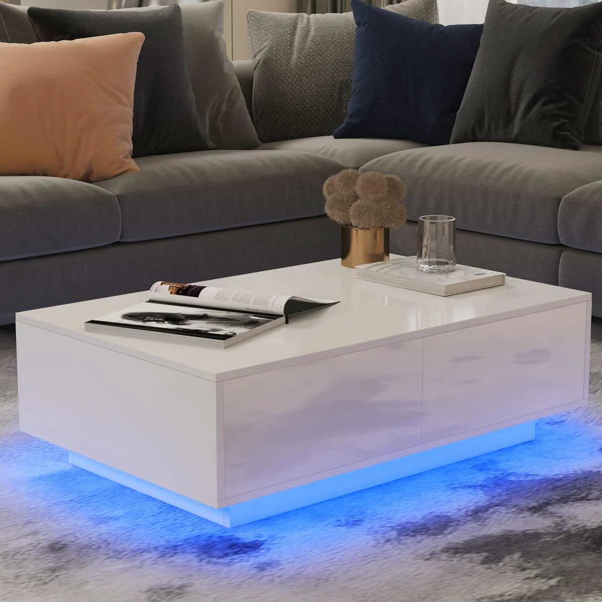 LED Coffee Table with 4 Drawers