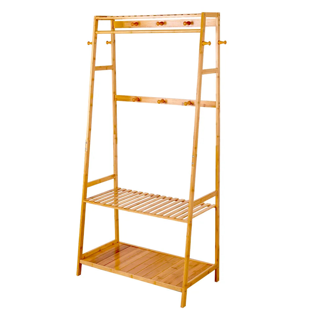 Bamboo Heavy Duty Clothing  Rack with Storage Shelves