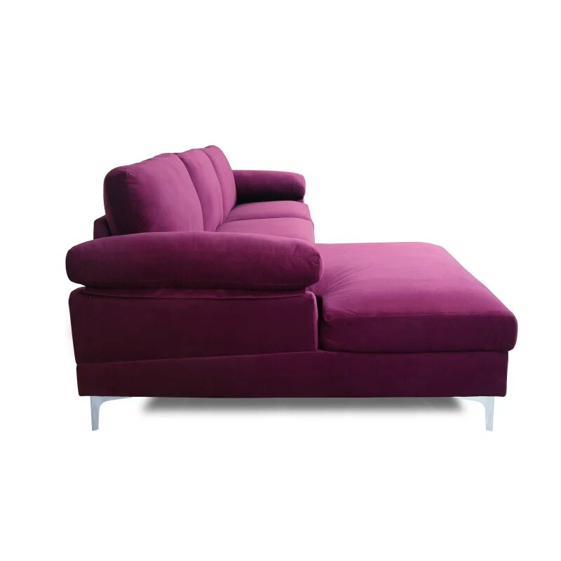 Purple Velvet Sofa Sectional Left Facing