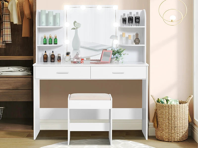 Vanity Desk with Cushioned Stool