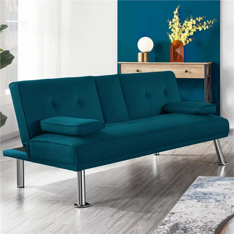 Convertible Futon Sofa with Cup Holders