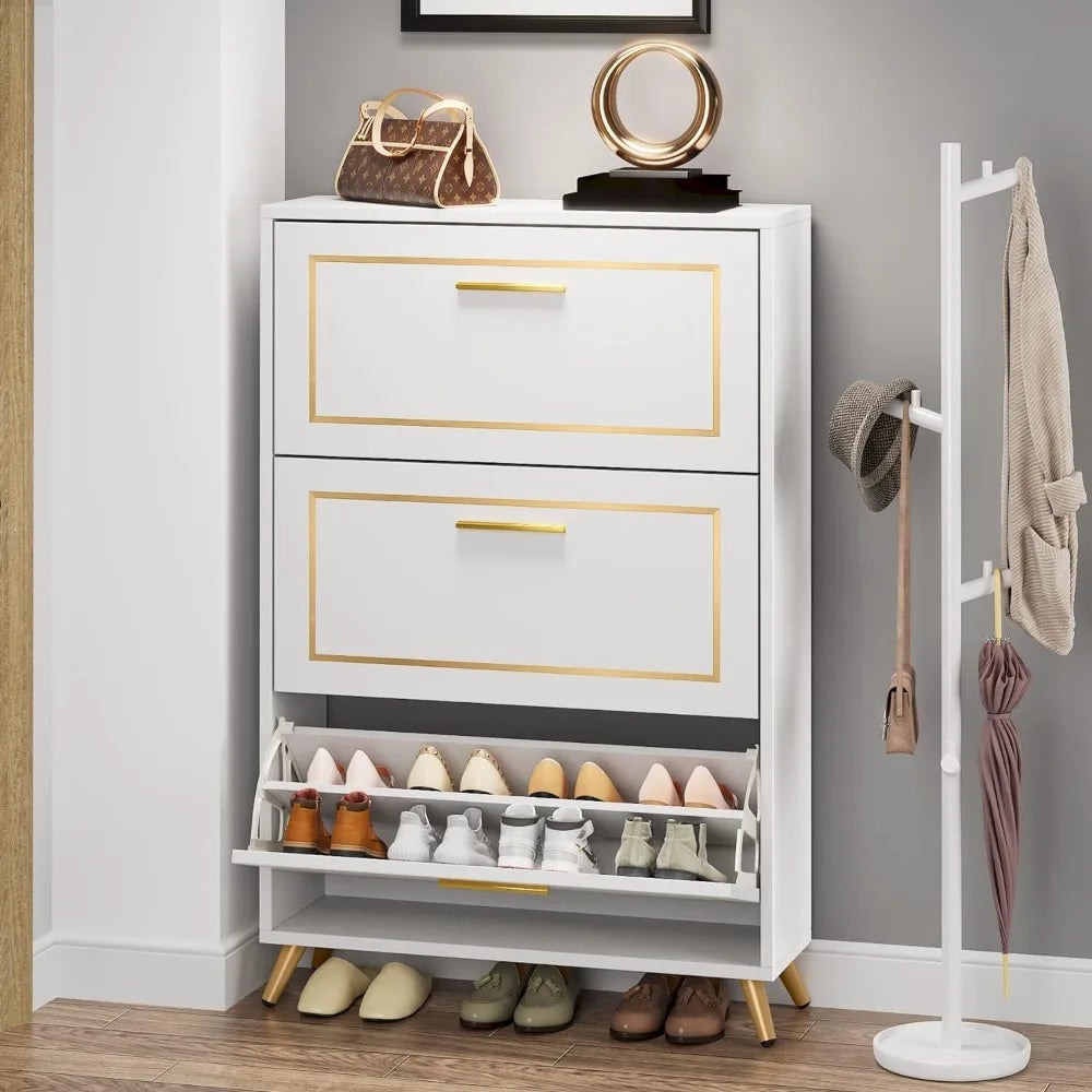 Shoe Storage Cabinet with 3 Flip Drawers
