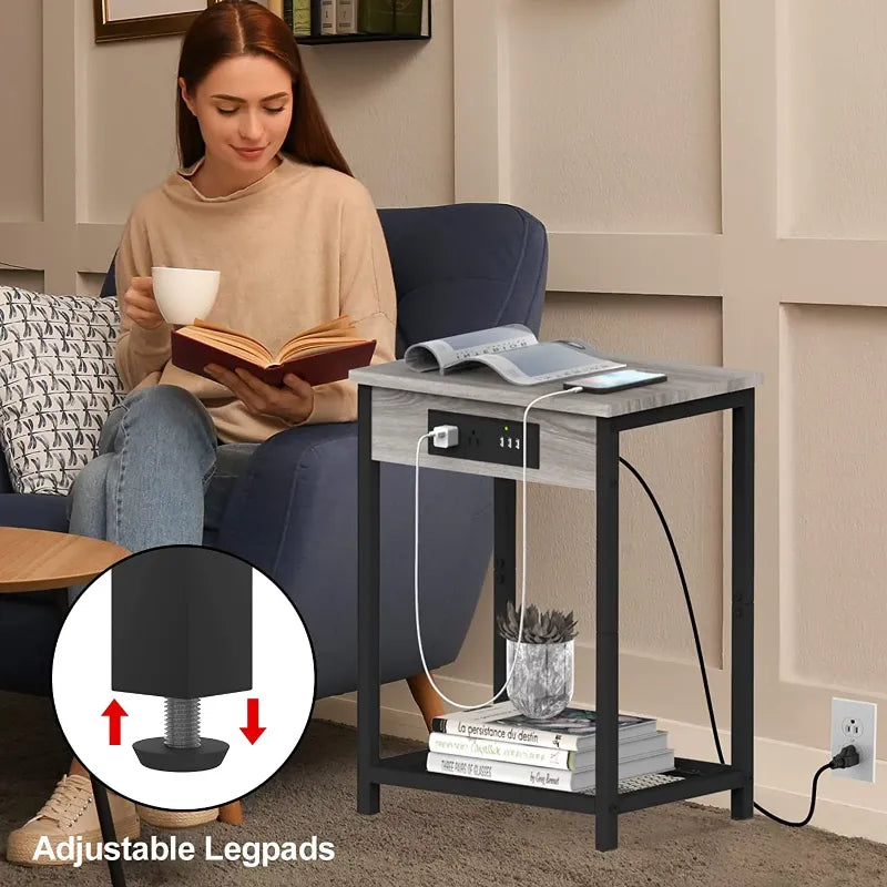 Set of 2 End Tables with Charging Station