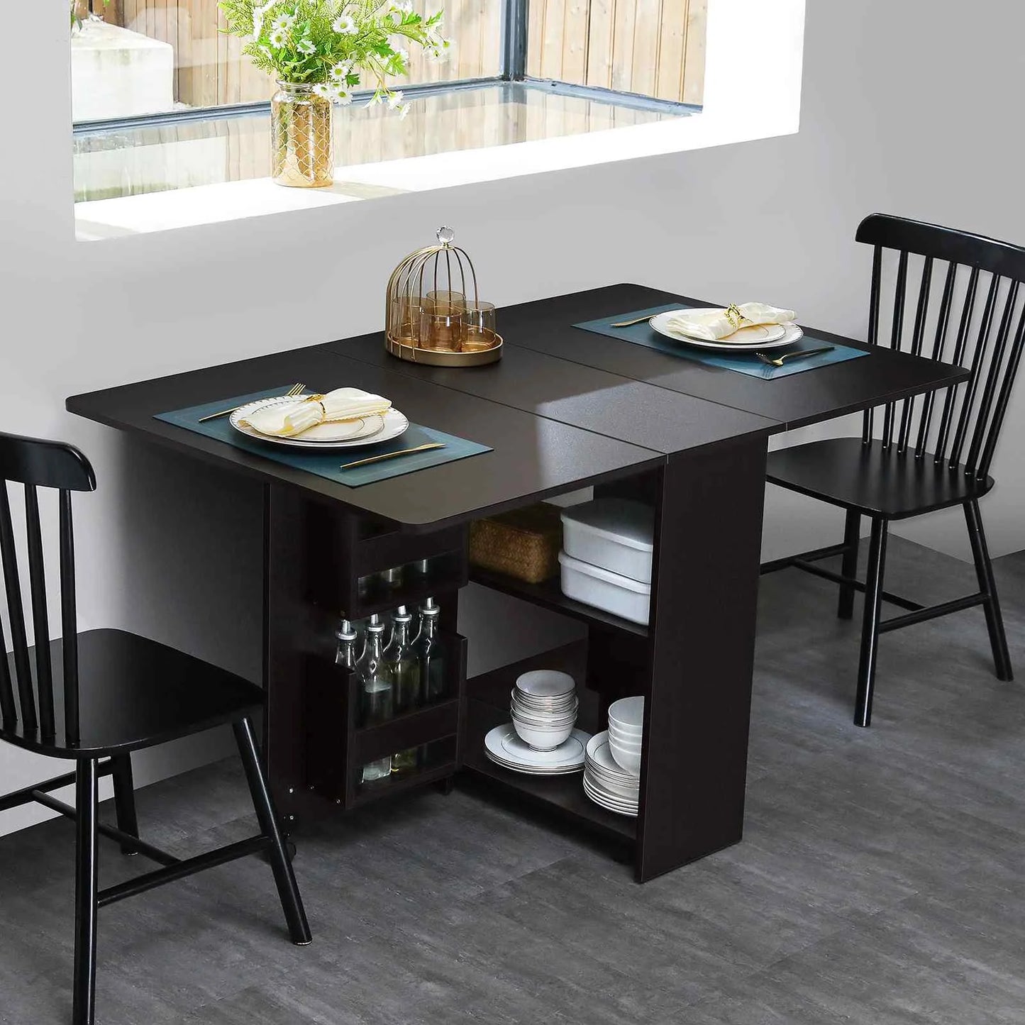 Space Saver Dining Table with Storage Rack