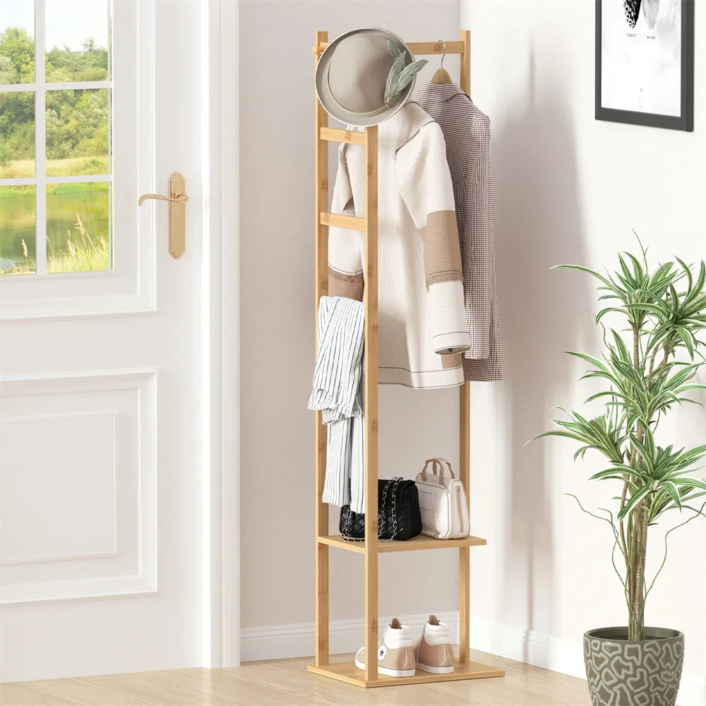 Bamboo Garment Stand with Storage
