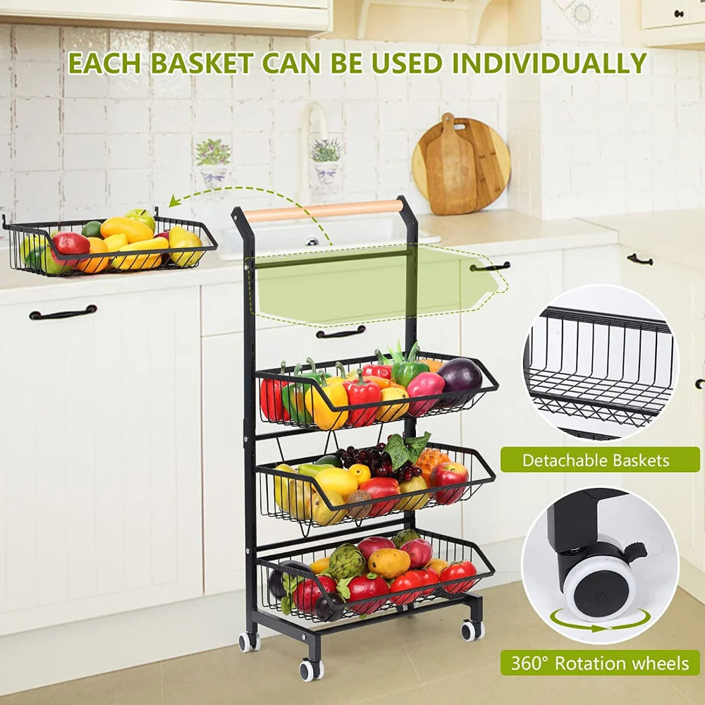 4 Basket Rolling Cart with Handle