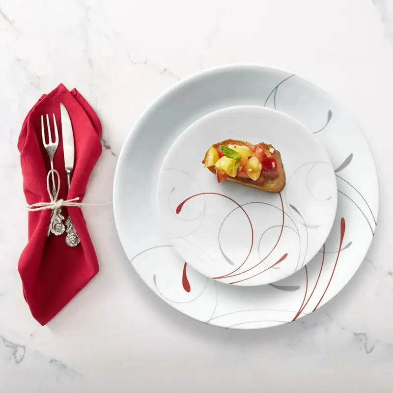 White and Red Dinnerware Set