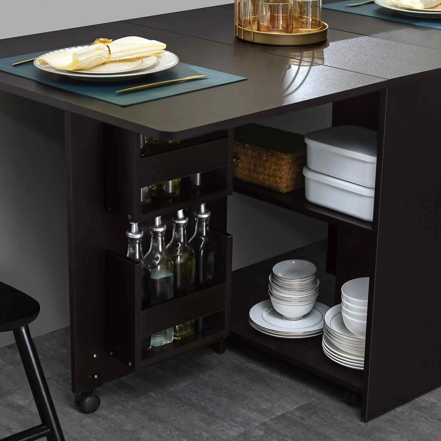 Folding Kitchen Table with Storage Rack