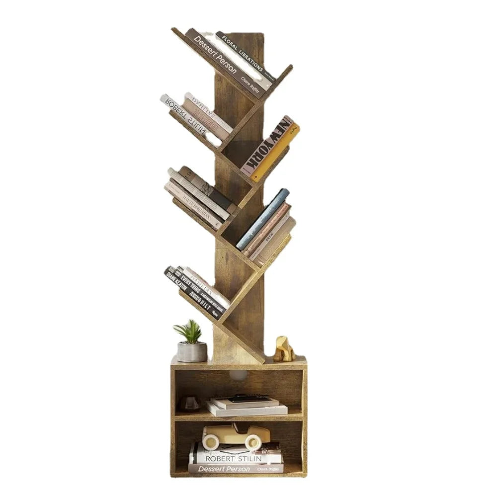 Tree Bookshelf, Small Bookcase with Storage Cabinet, Modern Tall Narrow Bookshelves Organizer, 6 Tier Tree Bookshelf