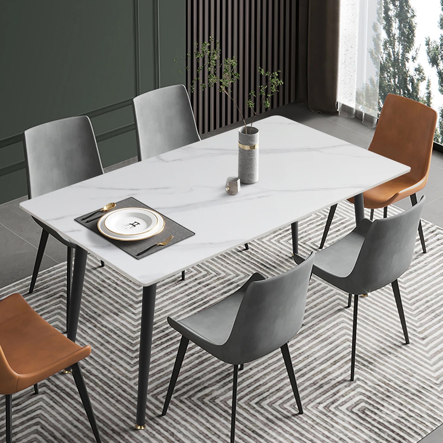 Sintered Stone and Metal Dining Table