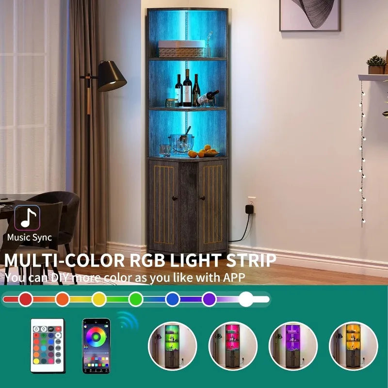 Living Room Corner Cabinet with LED Lights