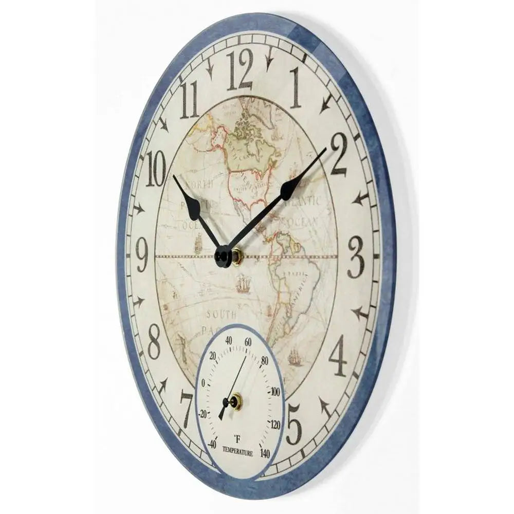 World Map Wall Clock w/ Thermometer