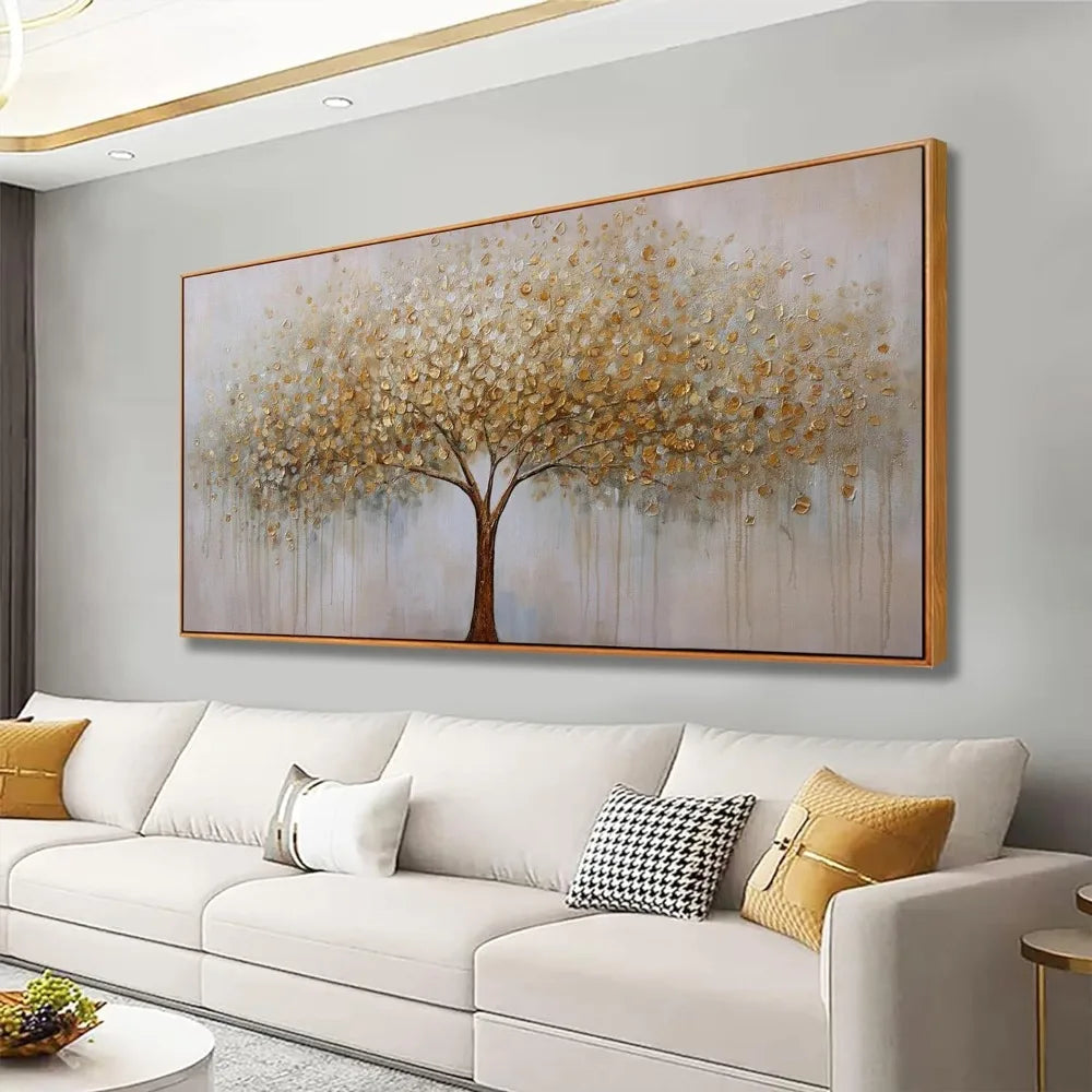 Wall Art Canvas Painting Decorative Paintings Golden Tree of Life Home Decorations Living Room Wall Decoration With Frame Decor