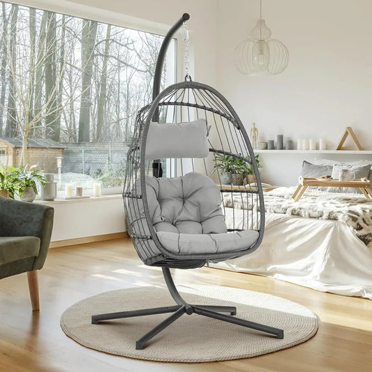 Swing Egg Chair, Hanging Chair, Aluminum Frame and Cushion with Steel Wicker Rattan Hand Made Chair Hanging Basket Chair Hammock