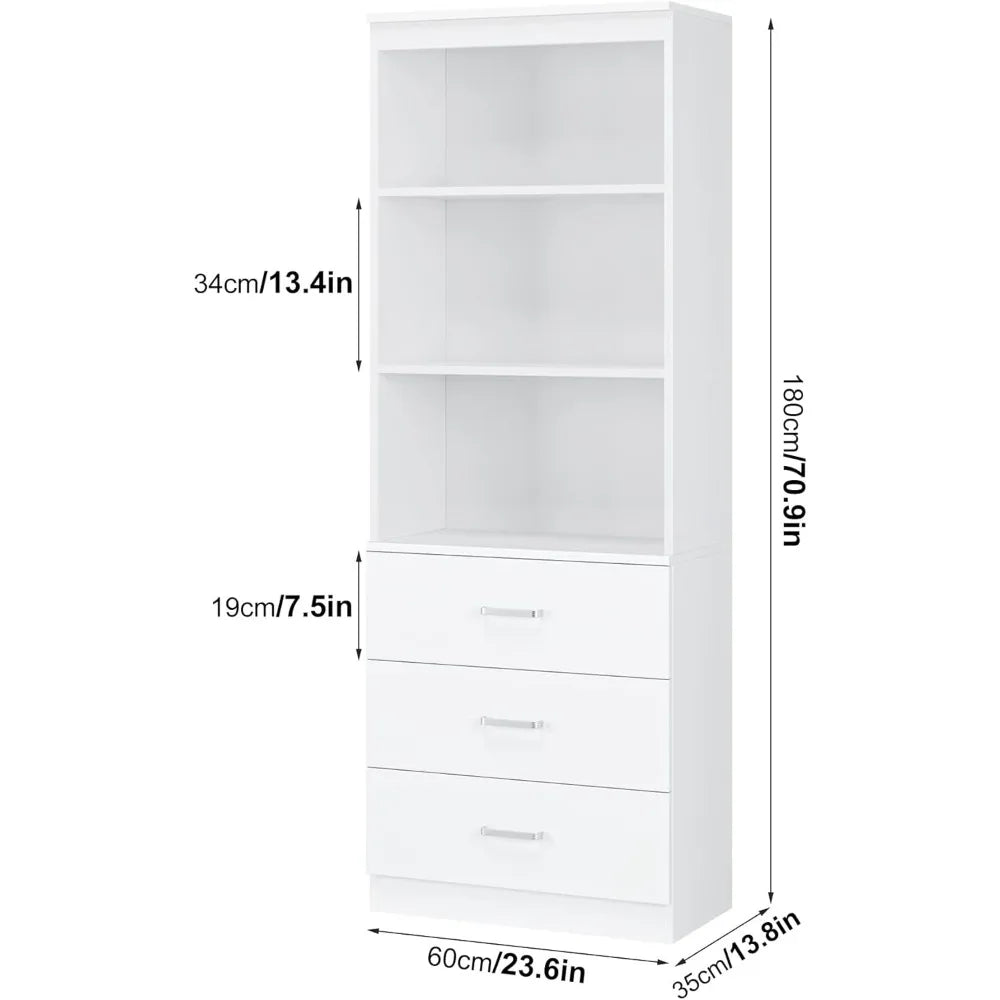 Tall Storage Cabinet with Drawers and Open Shelves