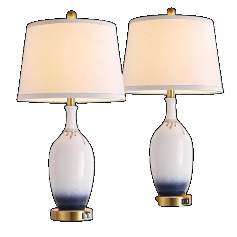 Set of 2 Glazed Ceramic Touch Lamps with USB Ports