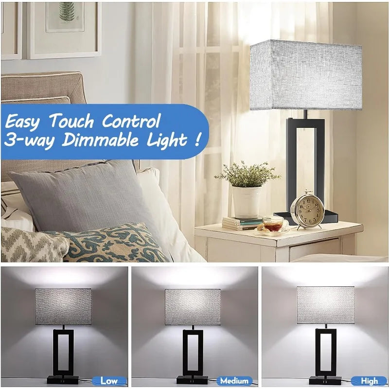 Set of 2 Touch Control Dimmable Table Lamps w USB Ports