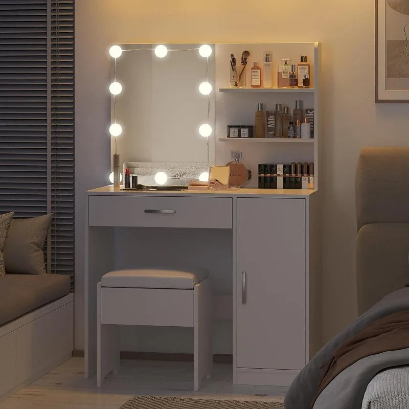 Vanity Desk with Mirror and Lights