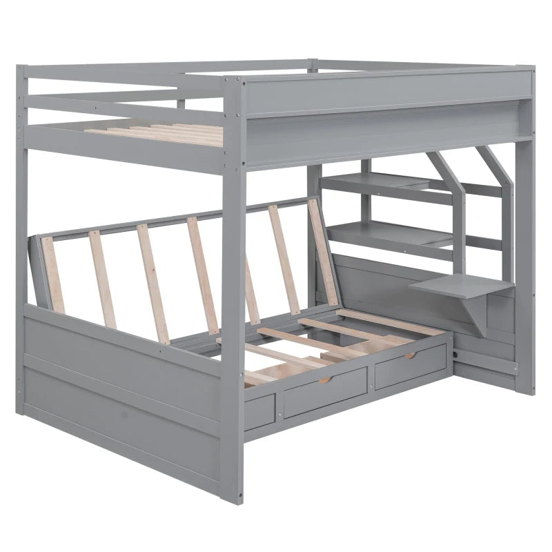 Full Convertible Bunk Bed w Staircase and Storage