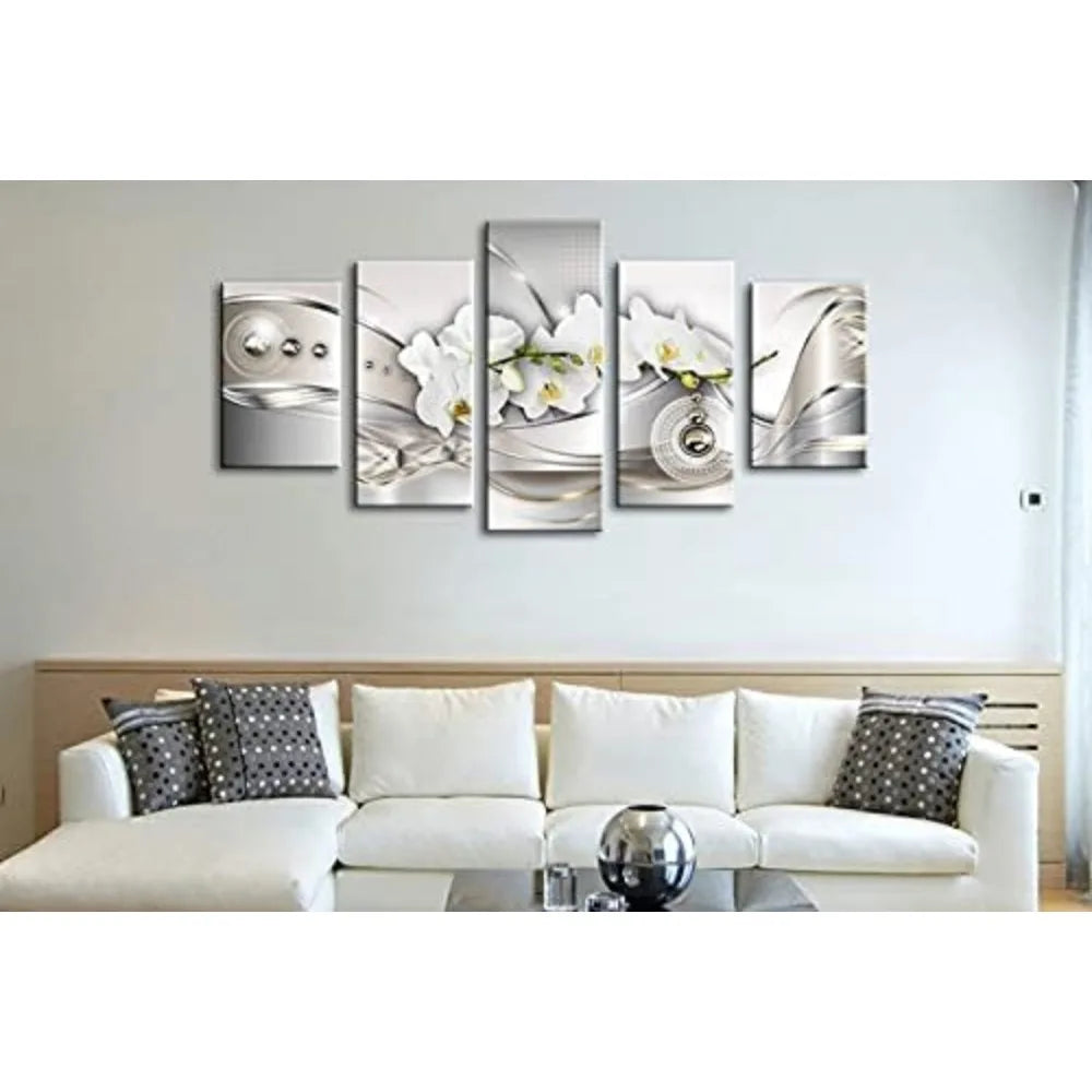Wall Decor Large Vibrant Floral Canvas Wall Art Pearl Orchid Print Artwork Modern Decorative 5 Panels Home Decoration Paintings