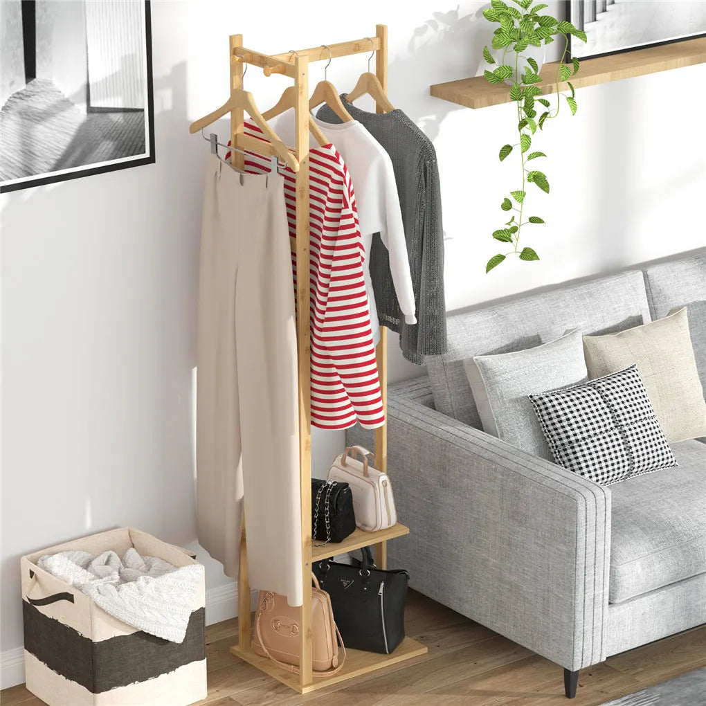 Bamboo Clothing Rack with Shelves