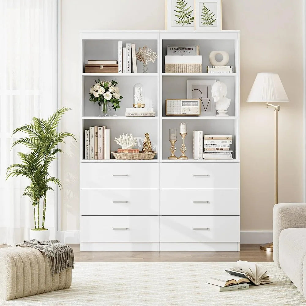 Tall Storage Cabinet with Drawers and Open Shelves